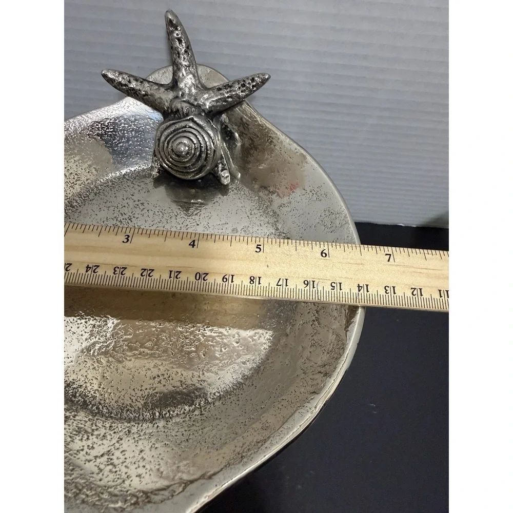 Metal Trinket Change Dish Silver Color Water Fish 7 inches Textured Footed Cute